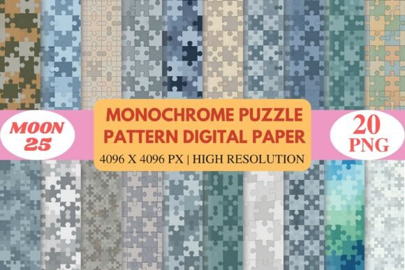 Download Monochrome Puzzle Pattern Digital Paper - Paper Collection