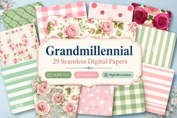 Download Grandmillennial Digital Paper Pack - Paper Collection