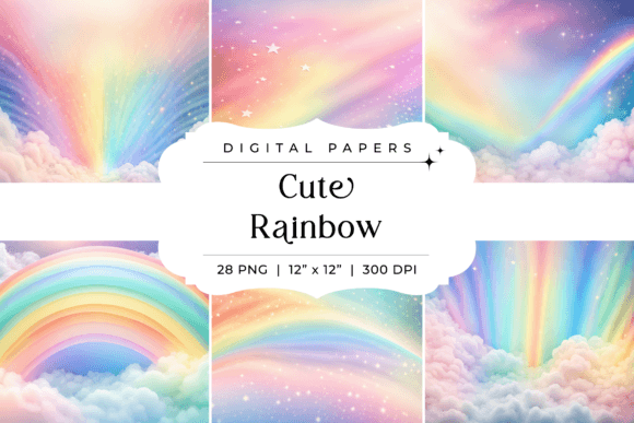 Download Pastel Cute Rainbow Digital Paper Pack - Paper Collection