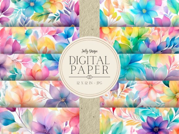 Download Rainbow Watercolor Floral Digital Paper - Paper Collection