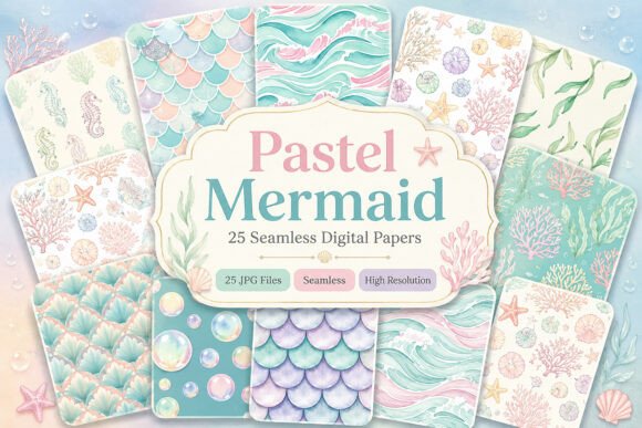 Download Pastel Mermaid Digital Paper Pattern - Paper Collection