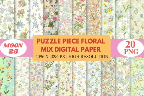Download Puzzle Piece Floral Mix Digital Paper - Paper Collection