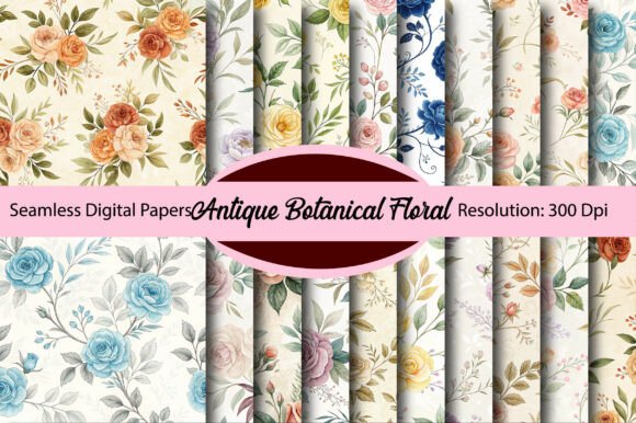 Download Antique Botanical Floral Digital Paper - Paper Collection