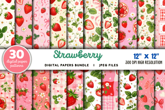 Download Strawberry Digital Paper Pattern Bundle - Paper Collection