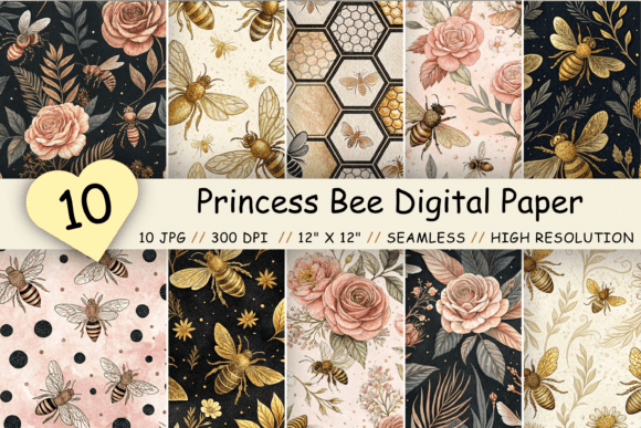 Download Princess Bee Digital Paper Pack, Floral - Paper Collection