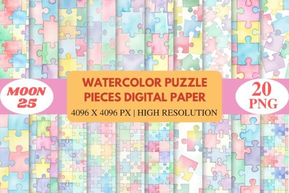 Download Watercolor Puzzle Pieces Digital Paper - Paper Collection