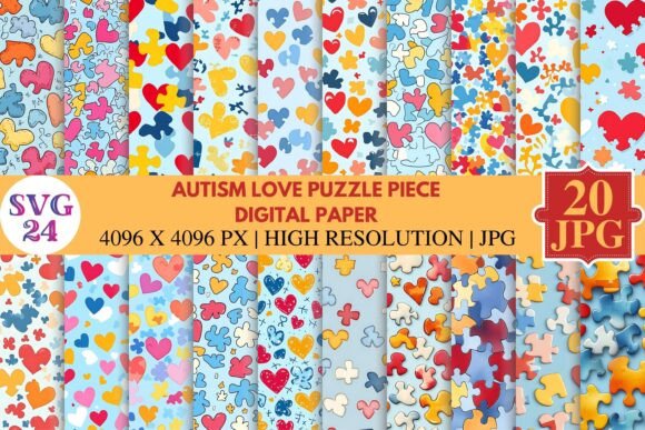 Download Autism Love Puzzle Piece Digital Paper - Paper Collection