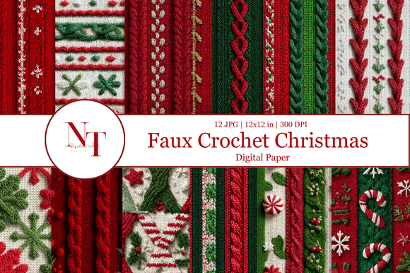 Download Faux Crochet Christmas Digital Paper - Paper Collection