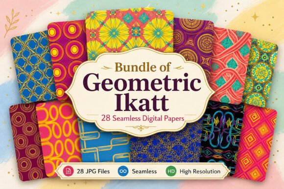 Download Bundle of Geometric Ikat Digital Papers - Paper Collection