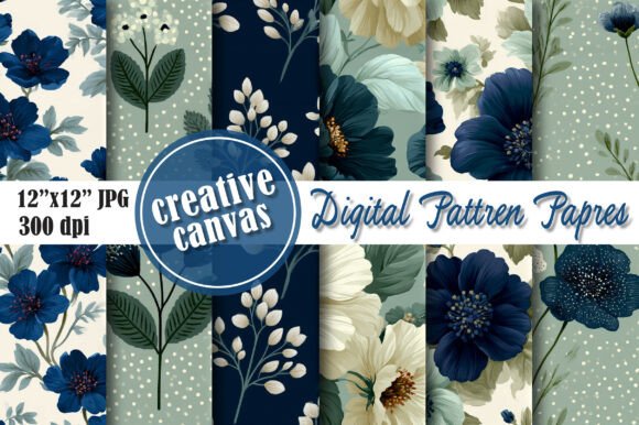 Download Navy Blue Floral Digital Paper Bundle - Paper Collection