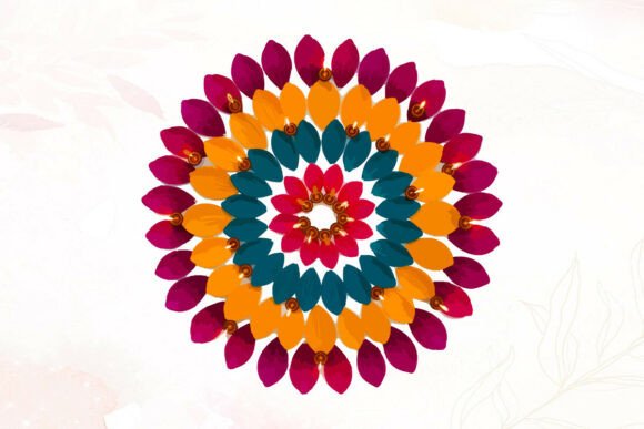 Download Flower Petal Rangoli with Diya Lamps - Rangoli Collection