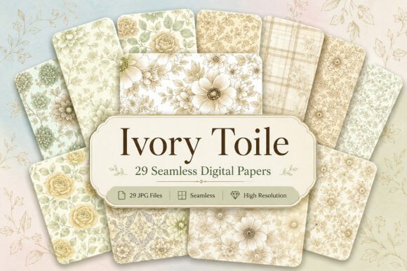 Download Ivory Toile Digital Paper Bundle - Paper Collection