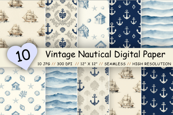 Download Vintage Nautical Digital Paper Pack - Paper Collection