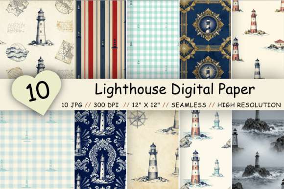 Download Lighthouse Digital Paper Pack, Coastal - Paper Collection