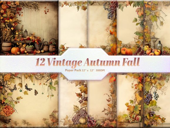 Download Vintage Autumn Fall Digital Paper Pack - Paper Collection