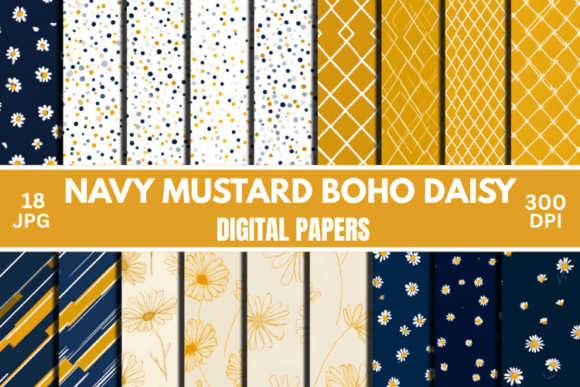 Download Navy Mustard Daisy Digital Paper - Paper Collection