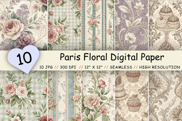 Download Paris Floral Digital Paper Pack, Elegant - Paper Collection