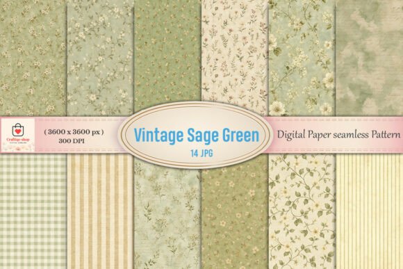 Download Vintage Sage Green Floral Digital Paper - Paper Collection