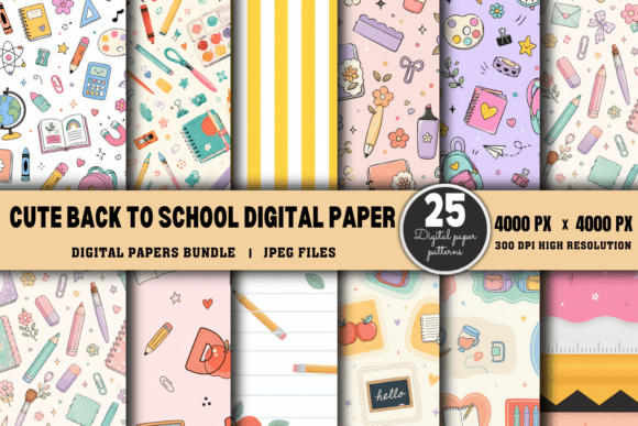 Download Cute Back to School Digital Paper Bundle - Paper Collection
