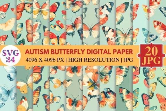 Download Autism Butterfly Digital Paper - Paper Collection