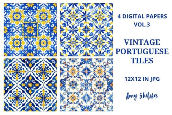 Download Vintage Portuguese Tiles Digital Papers - Paper Collection