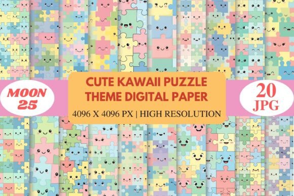 Download Cute Kawaii Puzzle Theme Digital Paper - Paper Collection