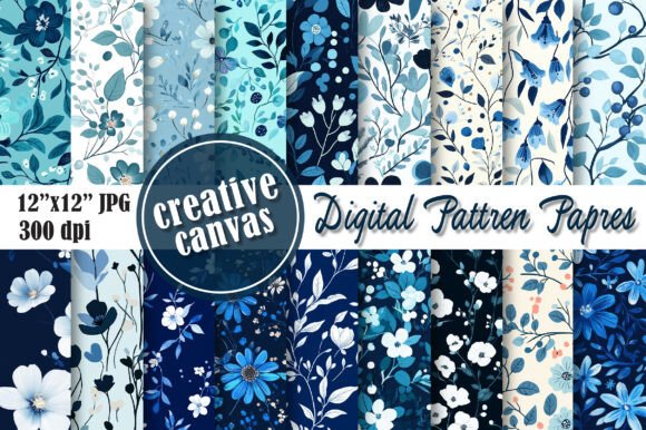 Download Blue Floral Digital Paper Bundle - Paper Collection