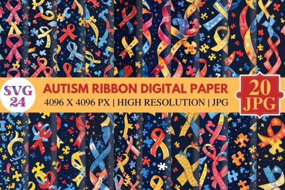 Download Autism Ribbon Digital Paper - Paper Collection