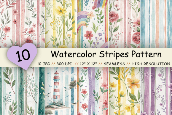 Download Watercolor Stripes Digital Paper Pack - Paper Collection
