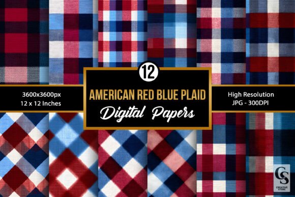 Download Red Blue Patriotic Plaid Digital Paper - Paper Collection