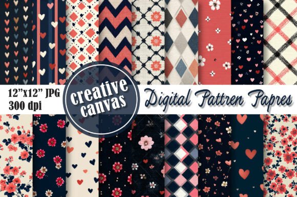 Download Navy Floral Digital Paper Bundle - Paper Collection