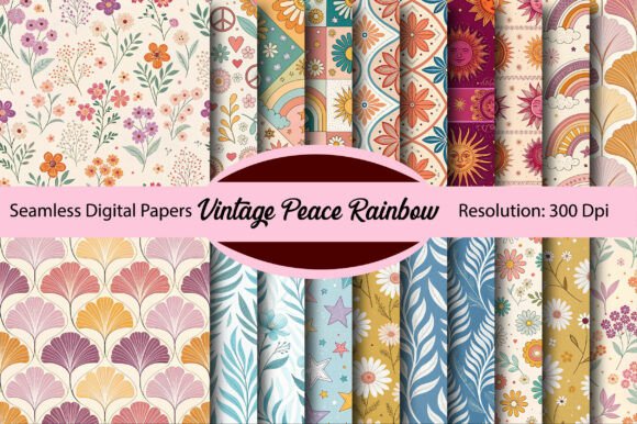 Download Vintage Peace Rainbow Digital Paper - Paper Collection