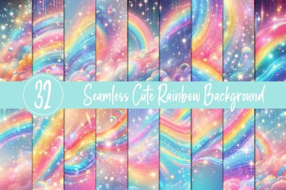 Download Seamless Cute Rainbow Digital Paper Pack - Paper Collection