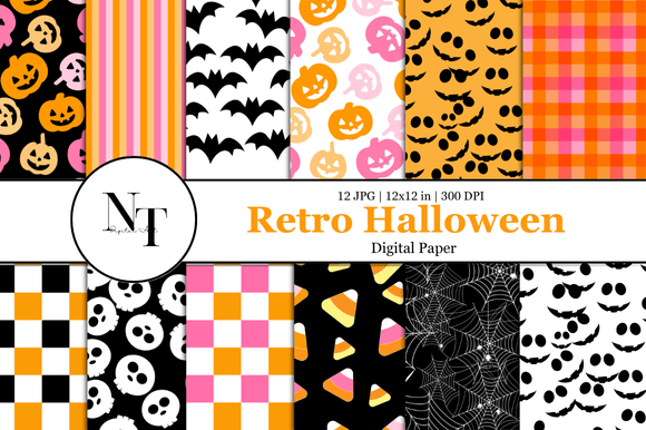 Download Retro Halloween Digital Paper Pattern - Paper Collection