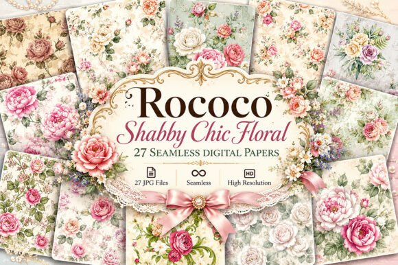 Download Rococo Shabby Chic Floral Digital Paper - Paper Collection