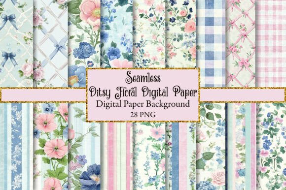 Download Pink &amp; Blue Ditsy Floral Digital Paper - Paper Collection