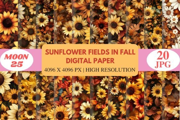 Download Sunflower Fields in Fall Digital Paper - Paper Collection