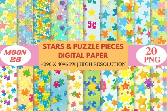 Download Stars &amp; Puzzle Pieces Digital Paper - Paper Collection