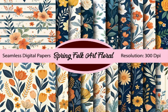 Download Spring Folk Art Floral Digital Paper - Paper Collection